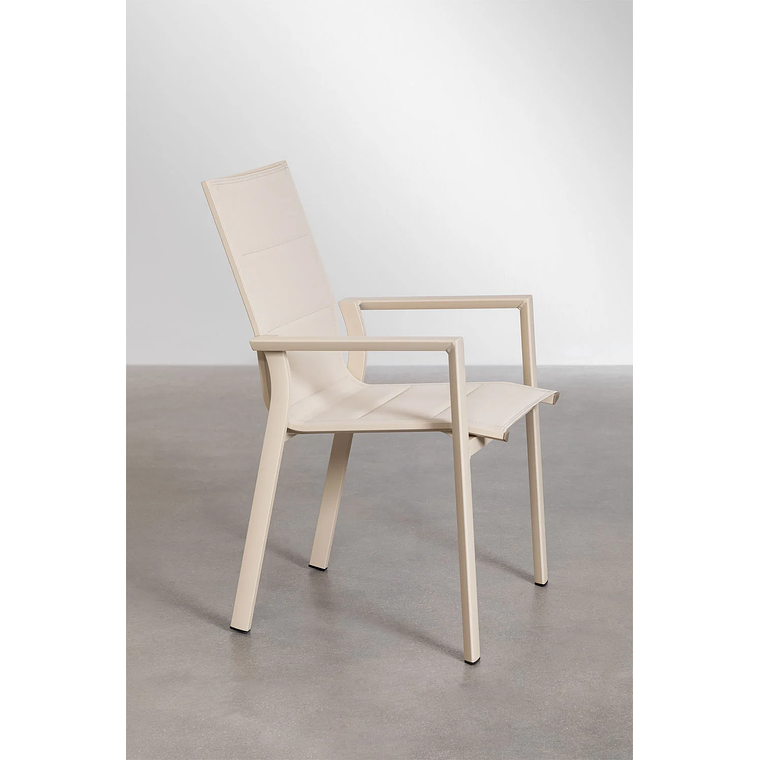 Juego de Mesa Extensible Rectangular (240-300x100 cm) y 10 Sillas de Jardín Apilables en Aluminio Karena Beige Tapioca 7