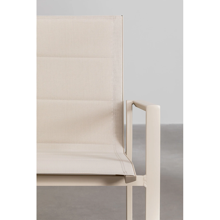 Juego de Mesa Extensible Rectangular (240-300x100 cm) y 10 Sillas de Jardín Apilables en Aluminio Karena Beige Tapioca 9