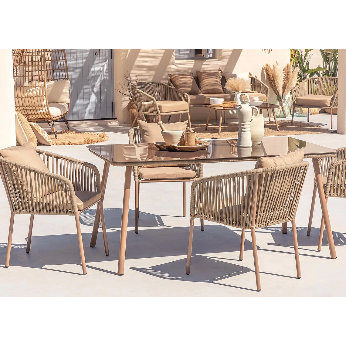 Juego de Mesa Rectangular 4 sillas Arhiza Classic & mesa Arhiza Marrón Caramelo - Marrón Moka 1