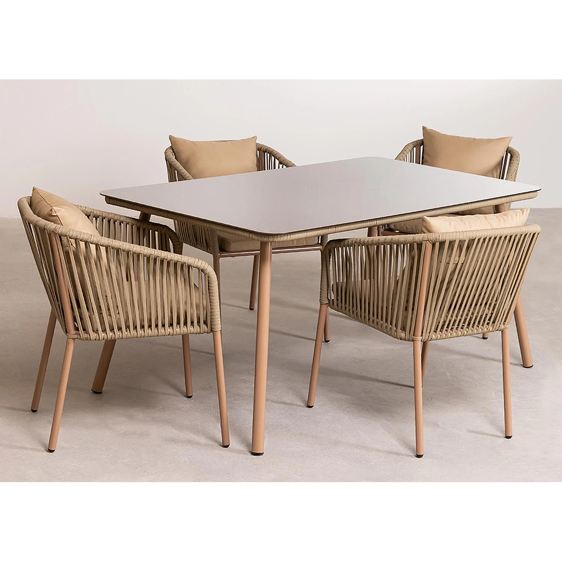 Juego de Mesa Rectangular 4 sillas Arhiza Classic & mesa Arhiza Marrón Caramelo - Marrón Moka 2