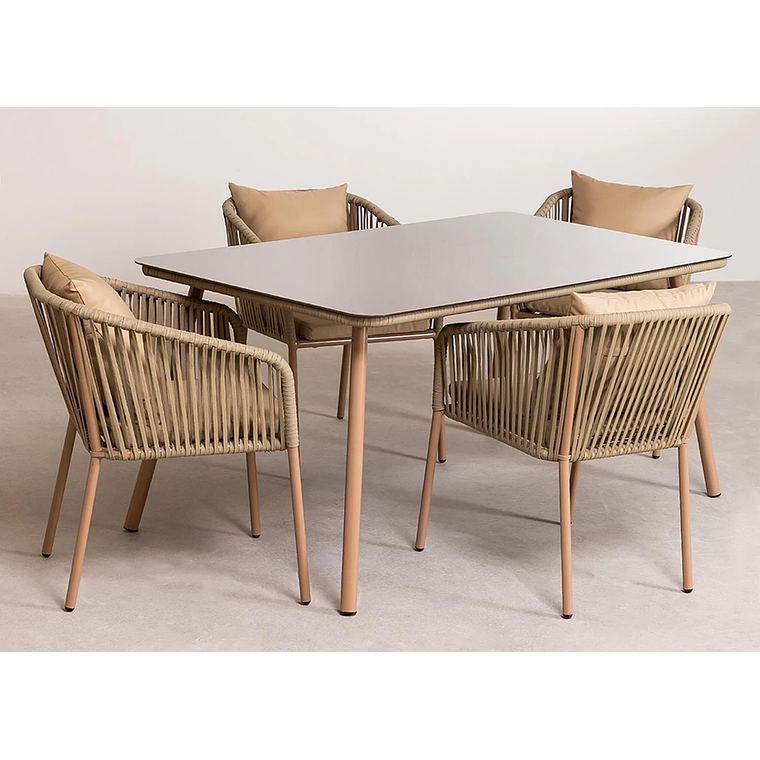 Juego de Mesa Rectangular 4 sillas Arhiza Classic & mesa Arhiza Marrón Caramelo - Marrón Moka 2