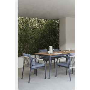 Juego de Mesa Rectangular (180x90 cm) y 6 Sillas de Jardín en Aluminio y Madera de Acacia Basper Gris Grafito