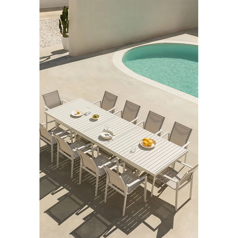 Juego de Mesa de Jardín Extensible Rectangular en Aluminio (240-300x100 cm) Karena y 10 Sillas de Jardín Eika 1