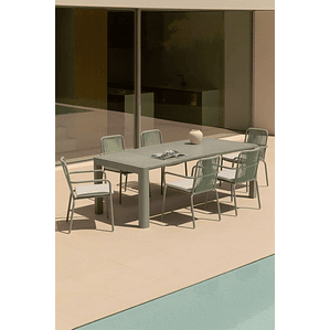 Juego de Mesa Rectangular (180x100 cm) Arnadine y 6 Sillas de Jardín Apilables en Aluminio Alberta Verde Caqui