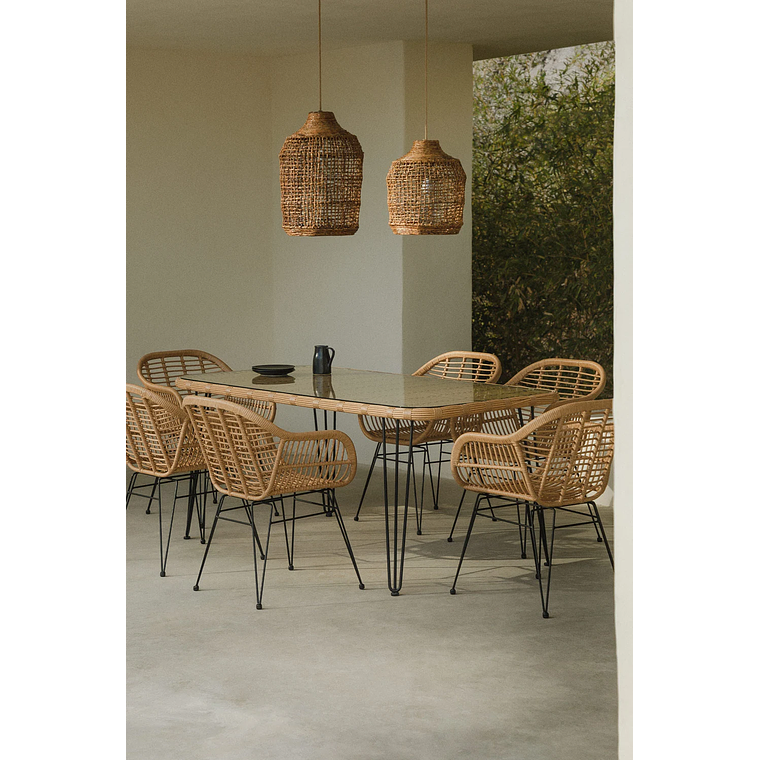 Juego de Mesa Rectangular en Mimbre Sintético (180x90 cm) Leribert y 6 Sillas de Jardín en Ratán Sintético Zole 1