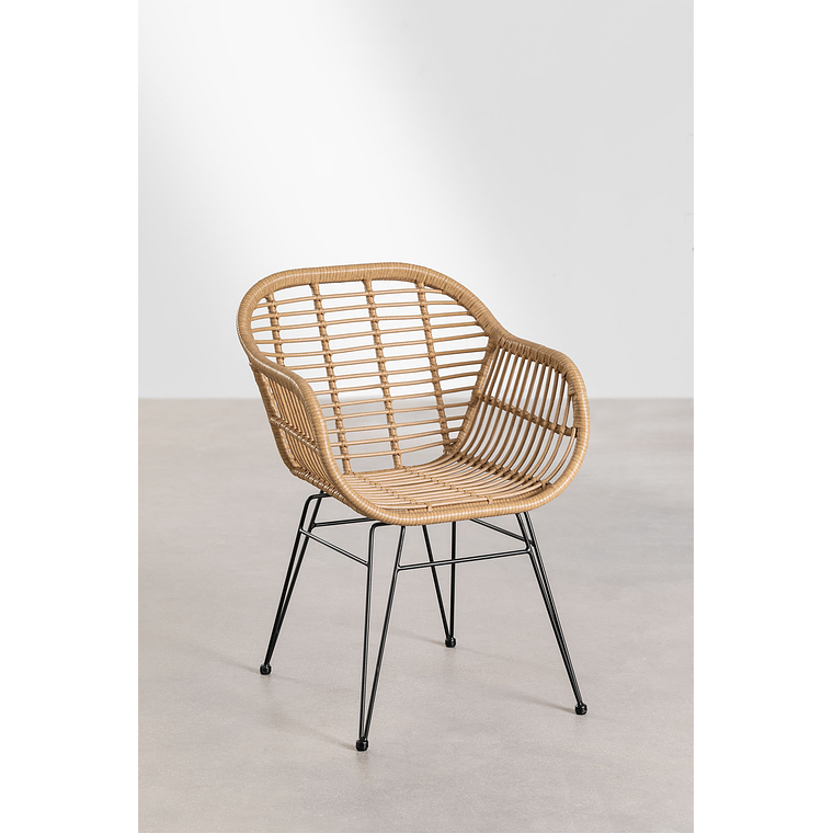 Juego de Mesa Rectangular en Mimbre Sintético (180x90 cm) Leribert y 6 Sillas de Jardín en Ratán Sintético Zole 6