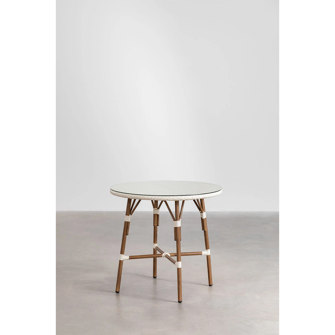 Juego de Mesa Redonda (Ø80 cm) y 4 Sillas de Jardín Apilables con Reposabrazos en Aluminio Brielle Bistro 3