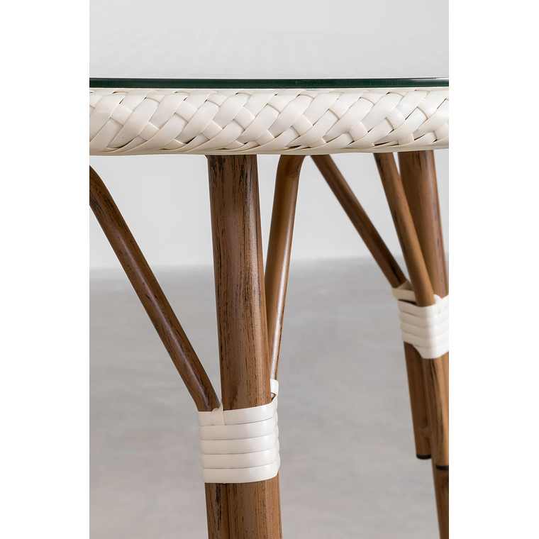 Juego de Mesa Redonda (Ø80 cm) y 4 Sillas de Jardín Apilables con Reposabrazos en Aluminio Brielle Bistro 4