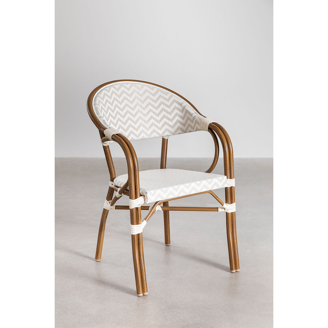 Juego de Mesa Redonda (Ø80 cm) y 4 Sillas de Jardín Apilables con Reposabrazos en Aluminio Brielle Bistro 6