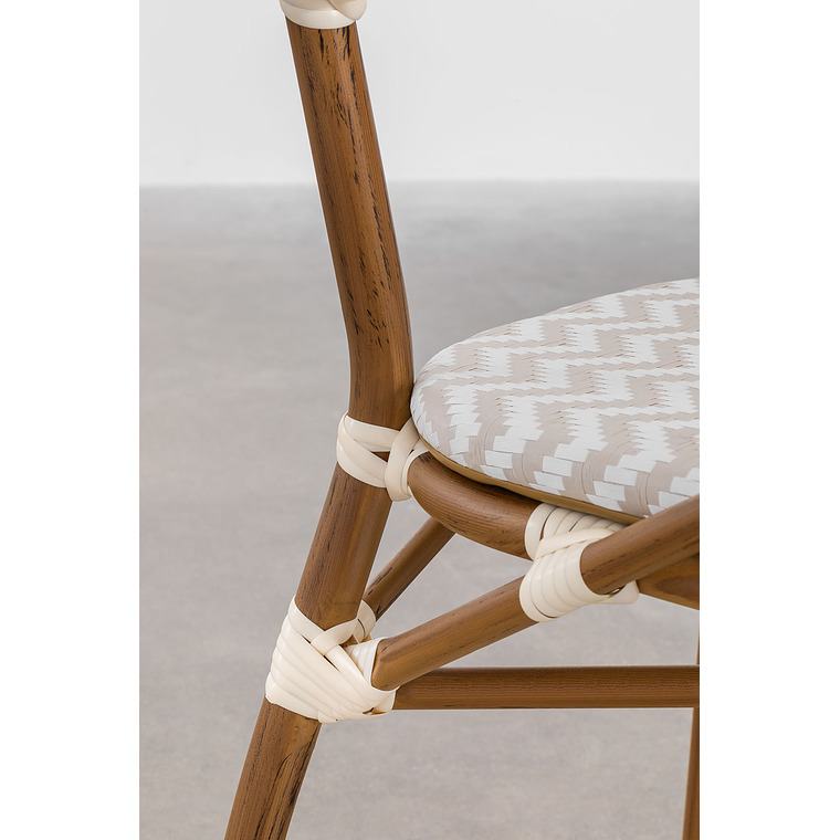 Juego de Mesa Redonda (Ø80 cm) y 4 Sillas de Jardín Apilables con Reposabrazos en Aluminio Brielle Bistro 9