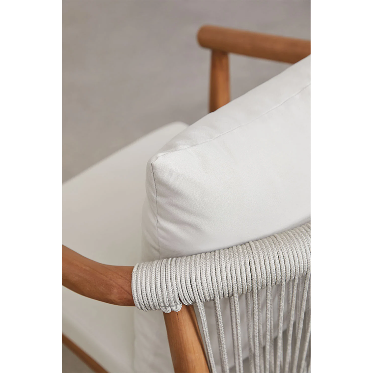 Juego de Mesa Rectangular (200x100 cm), 2 Bancos y 2 Sillas de Jardín con Reposabrazos en Madera de Eucalipto Aderyn 9