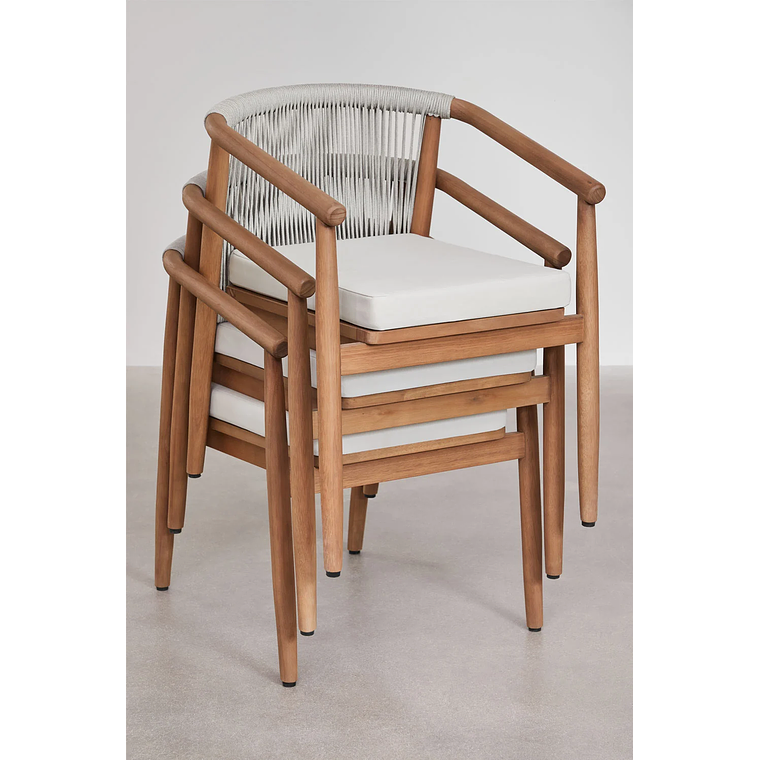 Juego de Mesa Rectangular (200x100 cm), 2 Bancos y 2 Sillas de Jardín con Reposabrazos en Madera de Eucalipto Aderyn 10