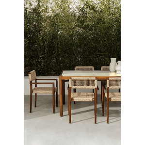 Juego de Mesa de Rectangular (210x100 cm) Gamila y 8 Sillas de Jardín en Madera y Cemento Orebro