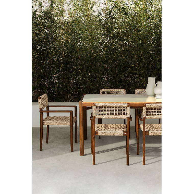 Juego de Mesa de Rectangular (210x100 cm) Gamila y 8 Sillas de Jardín en Madera y Cemento Orebro 1