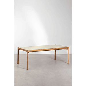 Juego de Mesa de Rectangular (210x100 cm) Gamila y 8 Sillas de Jardín en Madera y Cemento Orebro