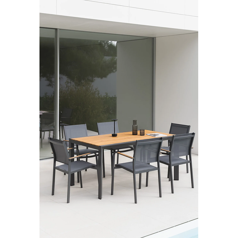 Juego de Mesa Rectangular Classic (160x90 cm) y 6 Sillas de Jardín Archer Gris Grafito 1