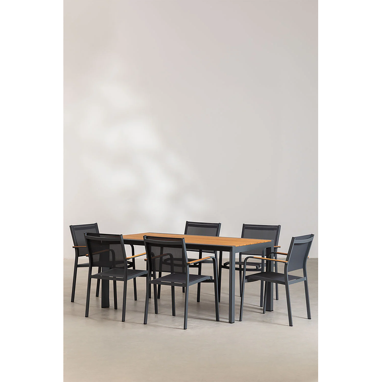 Juego de Mesa Rectangular Classic (160x90 cm) y 6 Sillas de Jardín Archer Gris Grafito 2