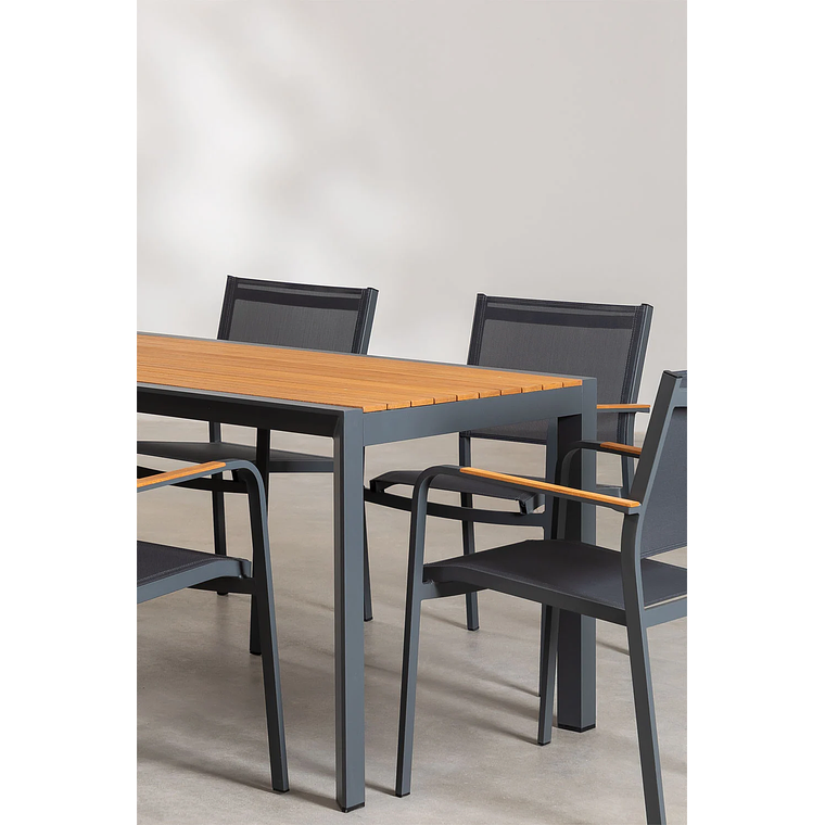 Juego de Mesa Rectangular Classic (160x90 cm) y 6 Sillas de Jardín Archer Gris Grafito 3