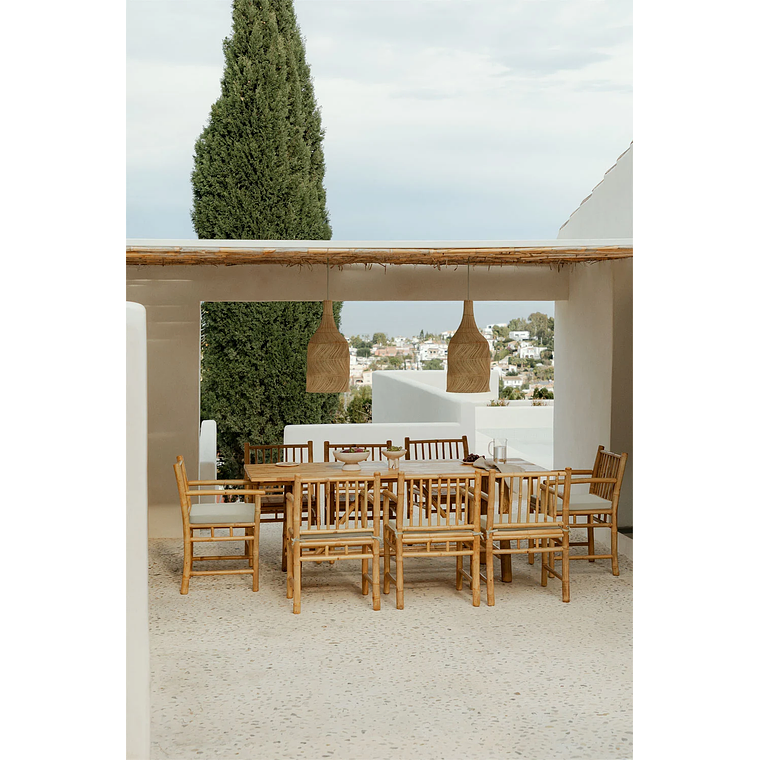 Juego de Mesa Rectangular (200x80 cm) y 8 Sillas de Jardín con Reposabrazos en Bambú Senia 1