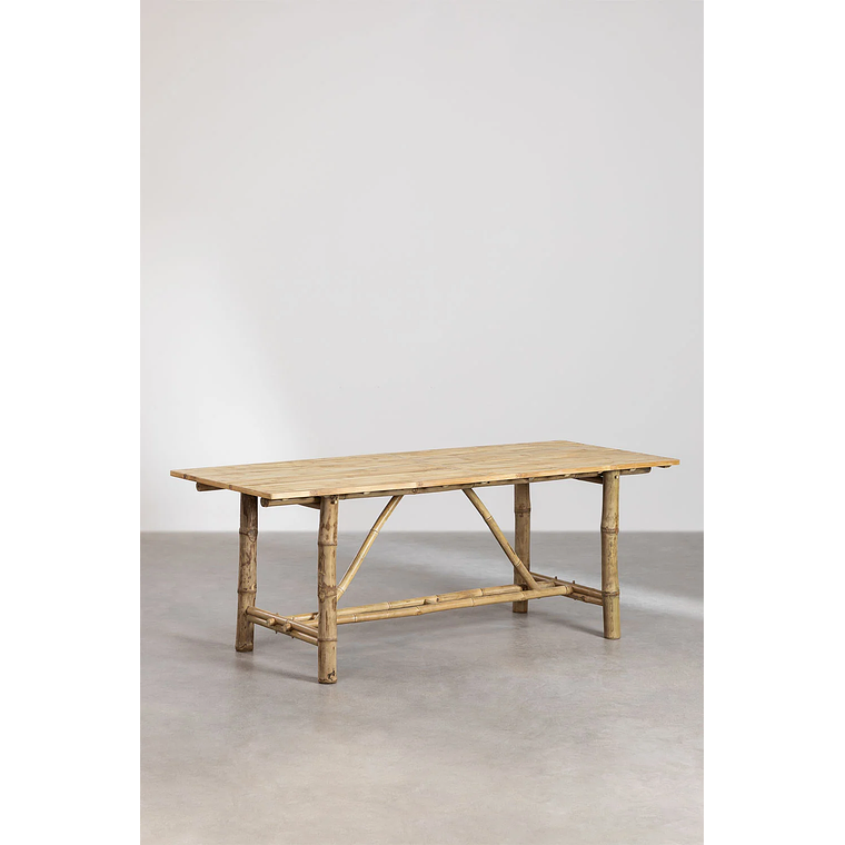 Juego de Mesa Rectangular (200x80 cm) y 8 Sillas de Jardín con Reposabrazos en Bambú Senia 3