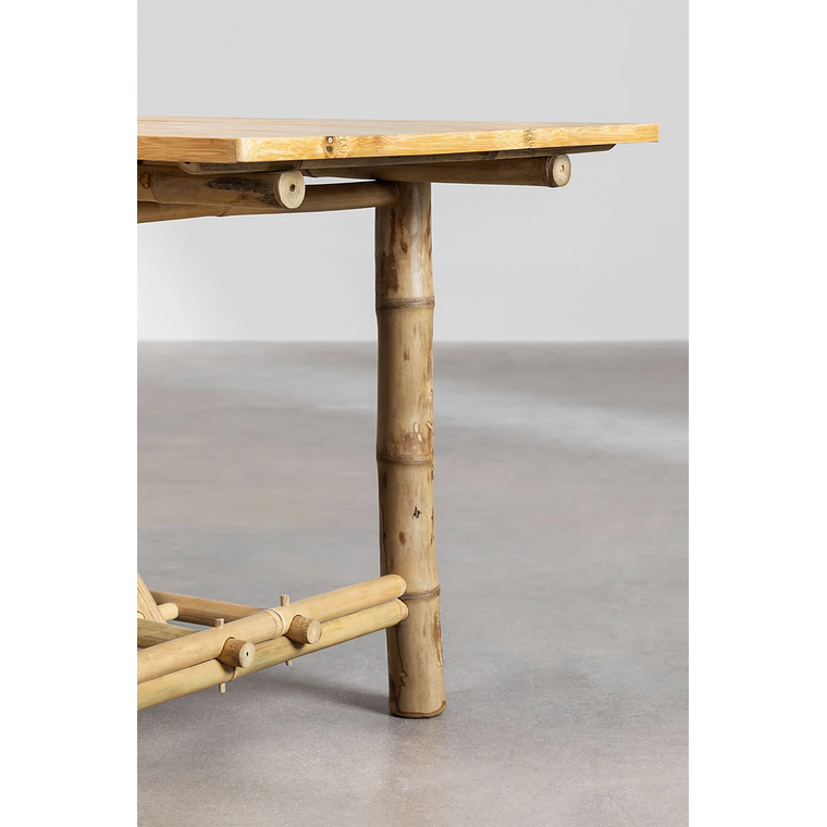 Juego de Mesa Rectangular (200x80 cm) y 8 Sillas de Jardín con Reposabrazos en Bambú Senia 4