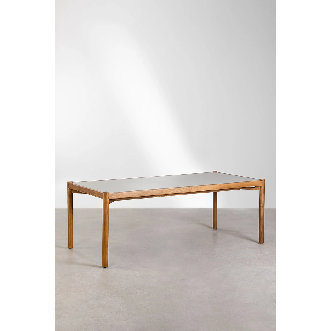 Juego de Mesa de Rectangular (210x100 cm) Gamila y 8 Sillas de Jardín en Madera de Acacia y Cemento Mallory 2