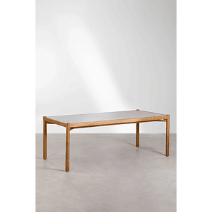 Juego de Mesa de Rectangular (210x100 cm) Gamila y 8 Sillas de Jardín en Madera de Acacia y Cemento Mallory