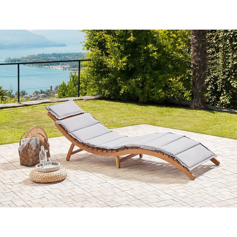 Reposera de jardín de madera con cojín blanco LUINO Gris 1