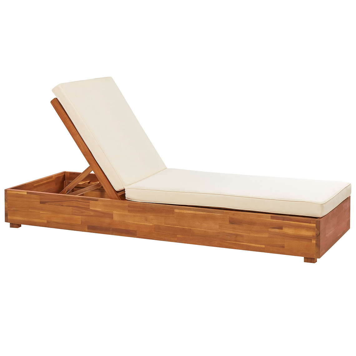 Reposera reclinable de madera con cojín blanco crema FANANO 2