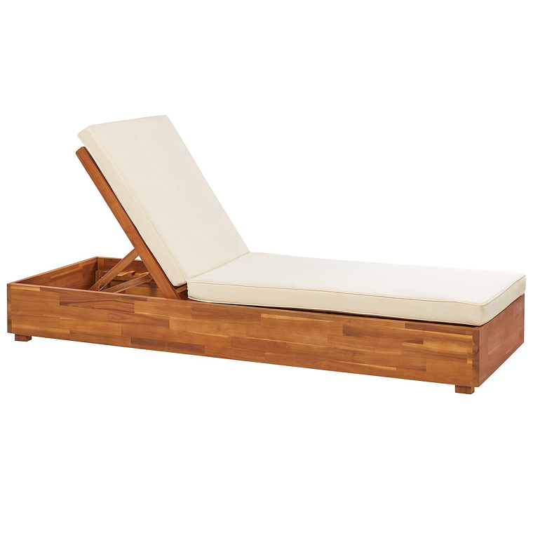 Reposera reclinable de madera con cojín blanco crema FANANO 2