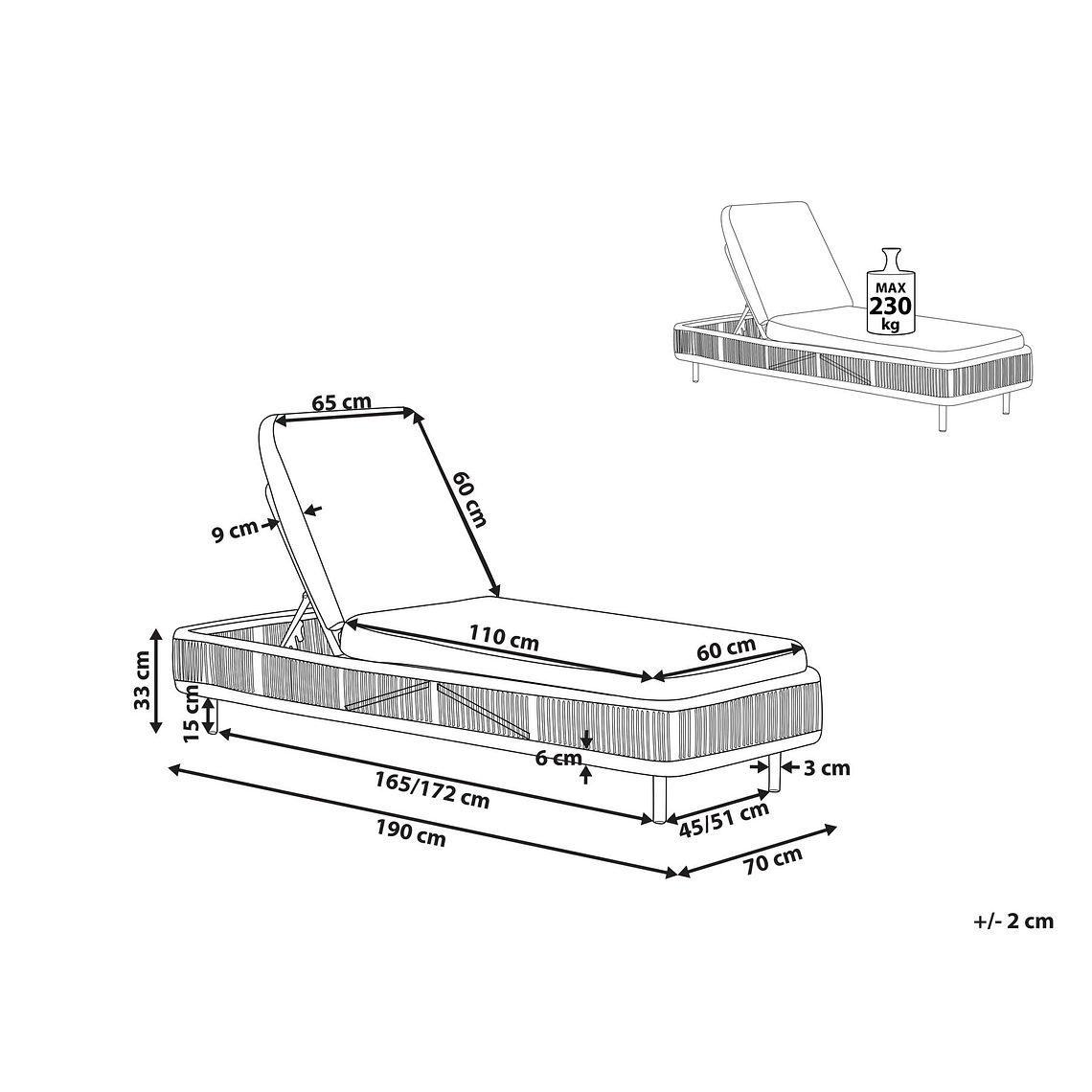 Reposera de jardín de ratán beige/natural OSINI 12