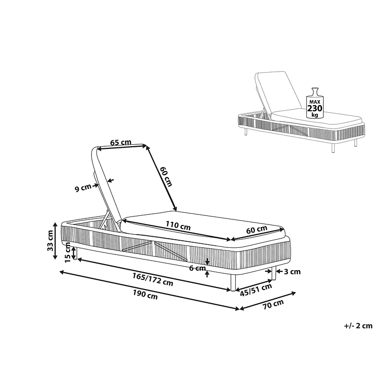 Reposera de jardín de ratán beige/natural OSINI 12