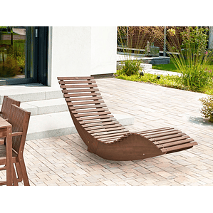 Reposera de jardín de madera de acacia oscura con cojín blanco crema BRESCIA