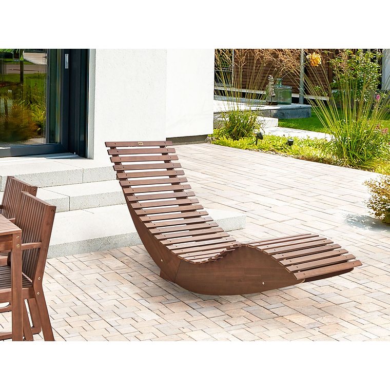 Reposera de jardín de madera de acacia oscura con cojín rojo BRESCIA 3