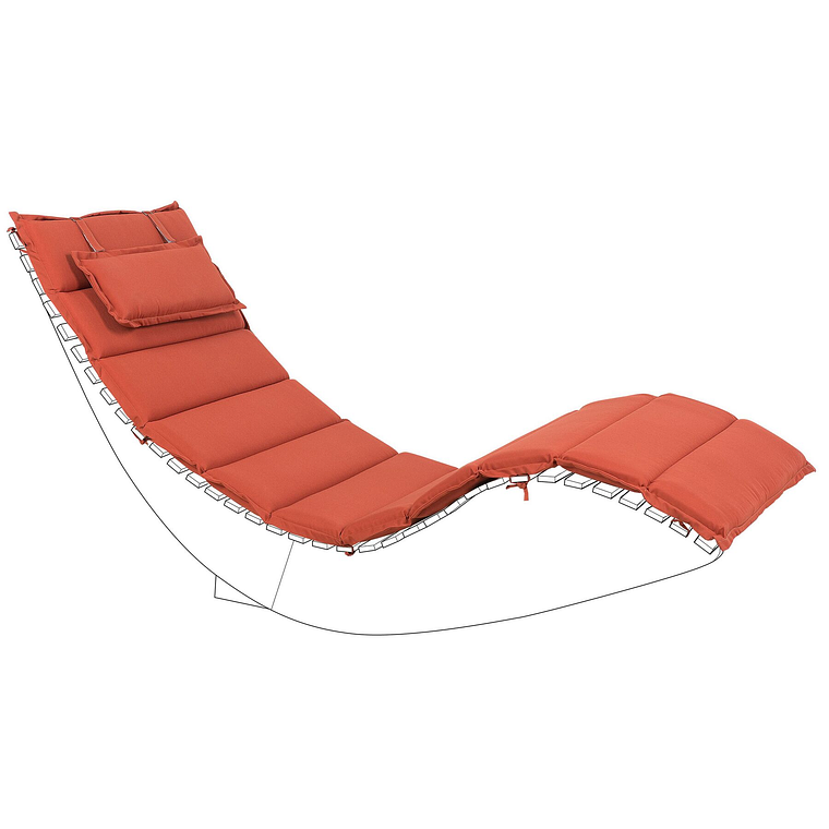 Reposera de jardín de madera de acacia oscura con cojín rojo BRESCIA 4