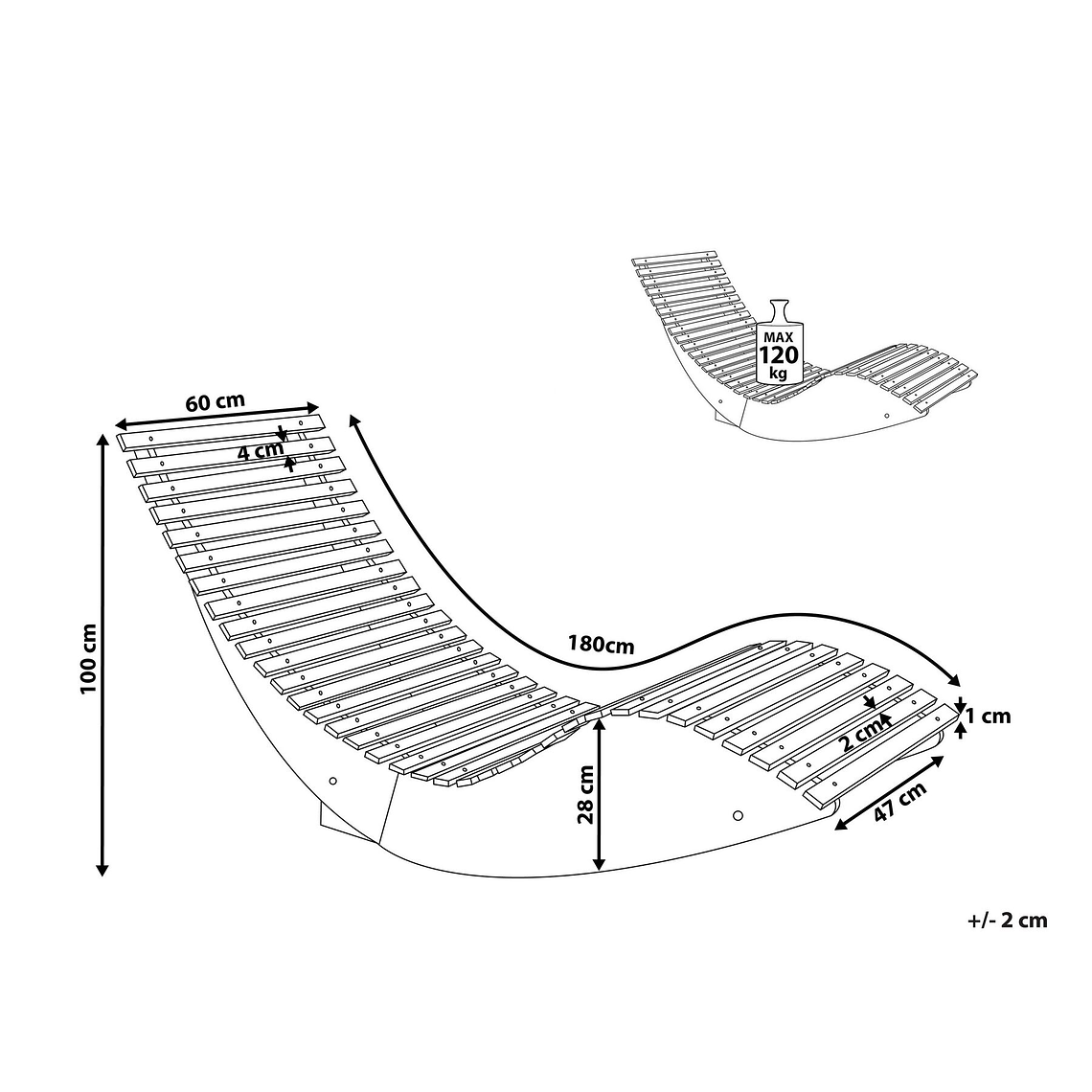 Reposera de jardín de madera de acacia oscura BRESCIA 8