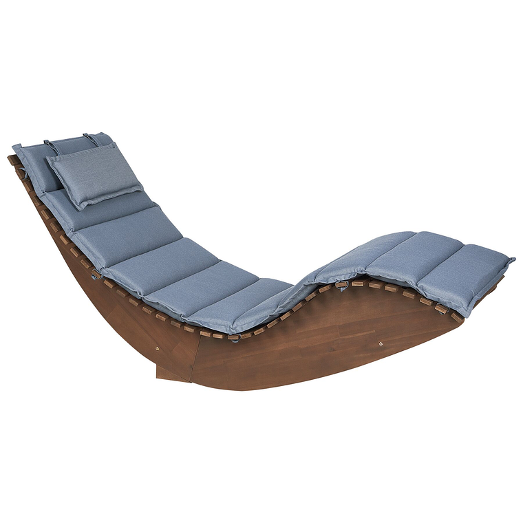 Reposera de jardín de madera de acacia oscura con cojín azul BRESCIA 2