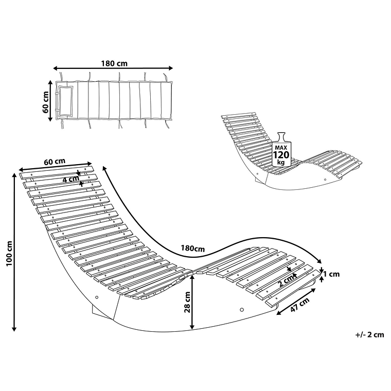 Reposera de jardín de madera de acacia oscura con cojín azul BRESCIA 13