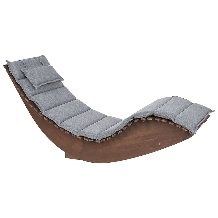 Reposera de jardín de madera de acacia oscura con cojín gris BRESCIA 2