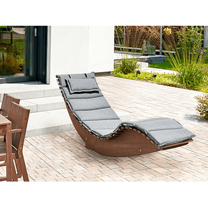 Reposera de jardín de madera de acacia oscura con cojín gris BRESCIA