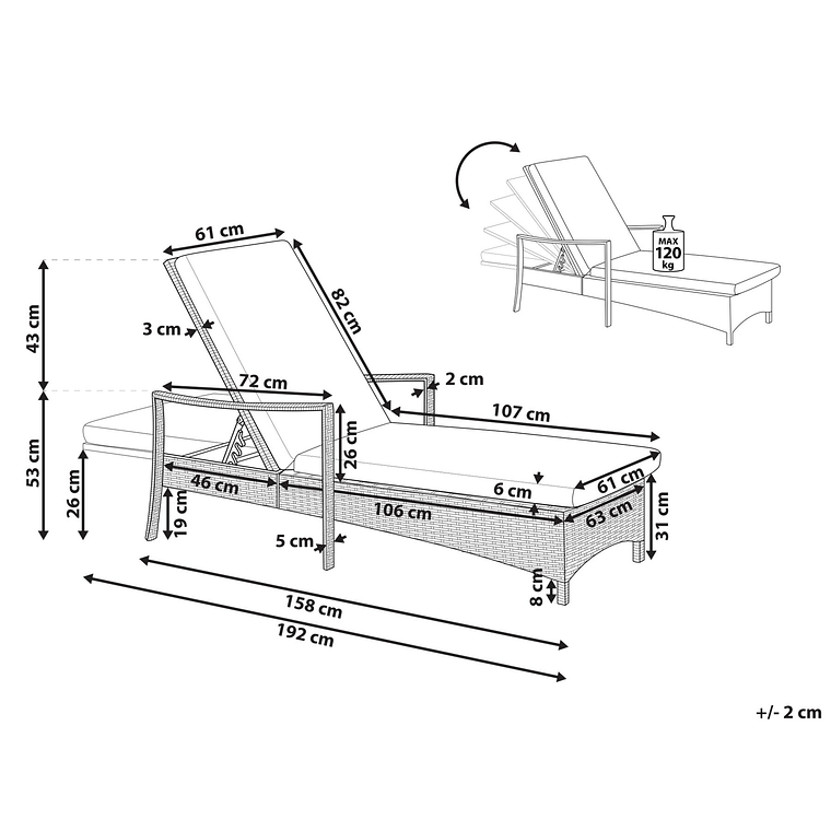 Reposera de jardín de ratán marrón VASTO 13