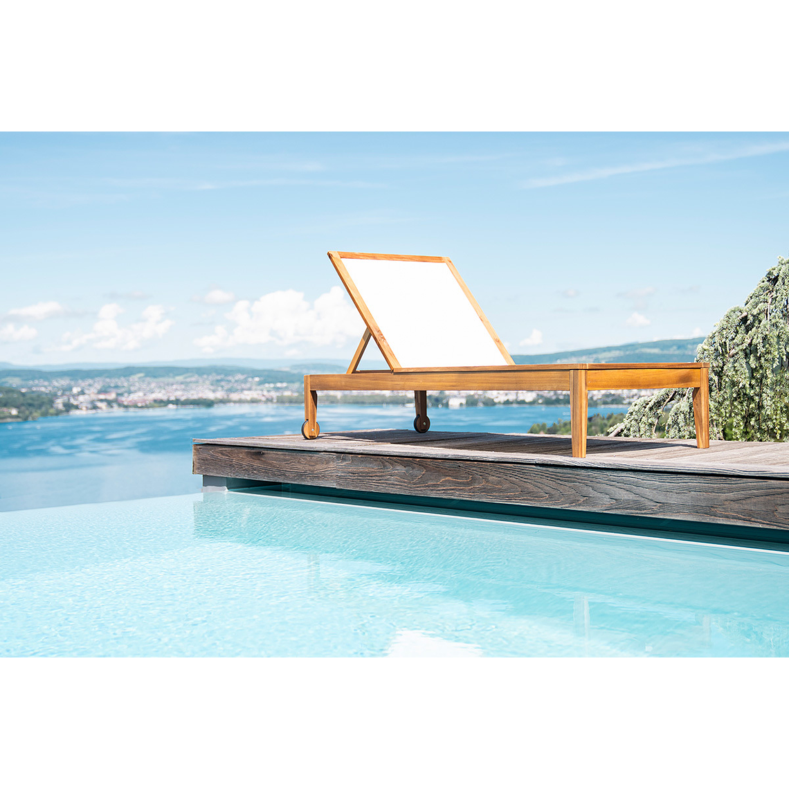 Reposera blanca y madera maciza NAVEEN 4