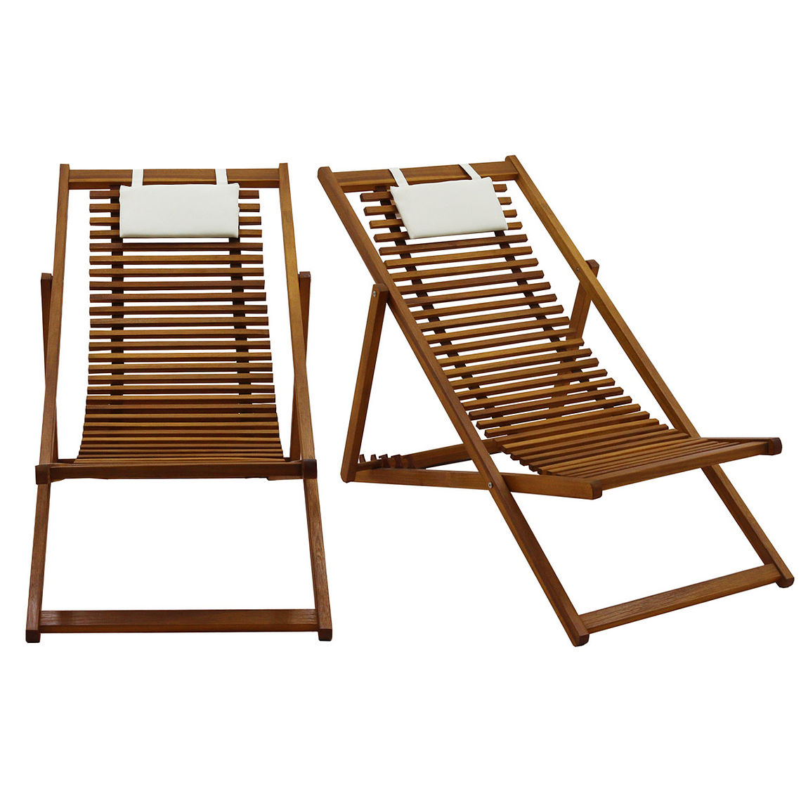 Set de 2 reposeras de madera maciza con cojín de tela blanca MOONA 1