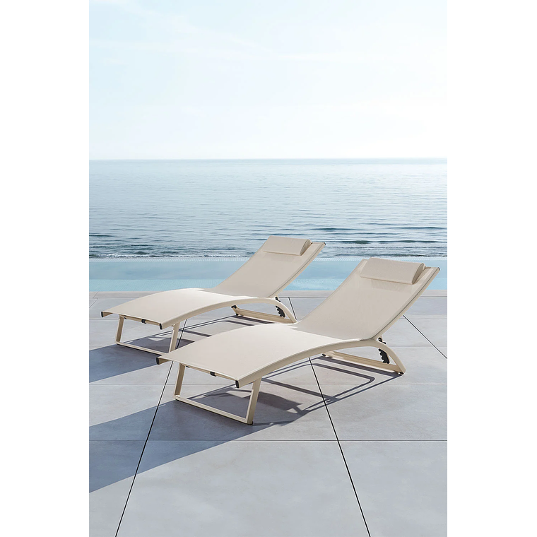 Pack de 2 reposeras reclinables en aluminio beige tapioca Dulem 1