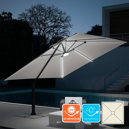 Quitasol Con Luz Solar LED 3x3 De Aluminio Paradise