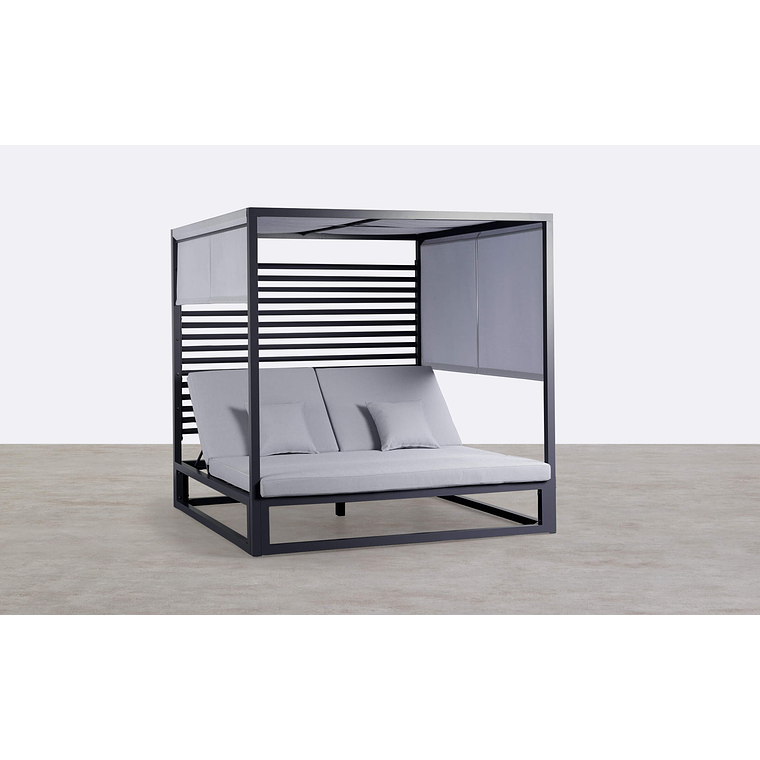 CAMA BALINESA RECLINABLE DE TELA Y ALUMINIO MERSIA GRIS GRAFITO 1
