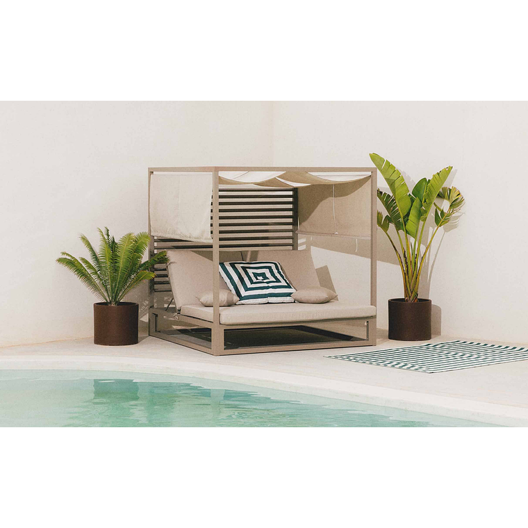 CAMA BALINESA RECLINABLE DE TELA Y ALUMINIO MERSIA MARRÓN CLAY 1