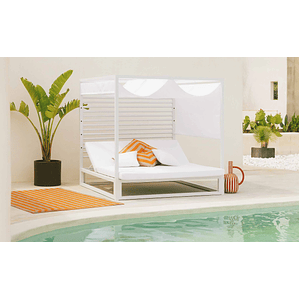 CAMA BALINESA RECLINABLE DE TELA Y ALUMINIO MERSIA BLANCO POLAR