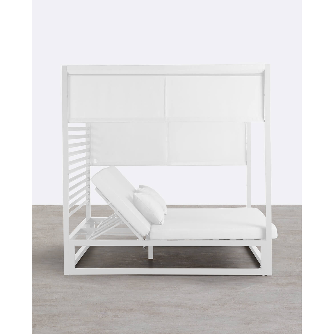 CAMA BALINESA RECLINABLE DE TELA Y ALUMINIO MERSIA BLANCO POLAR 2