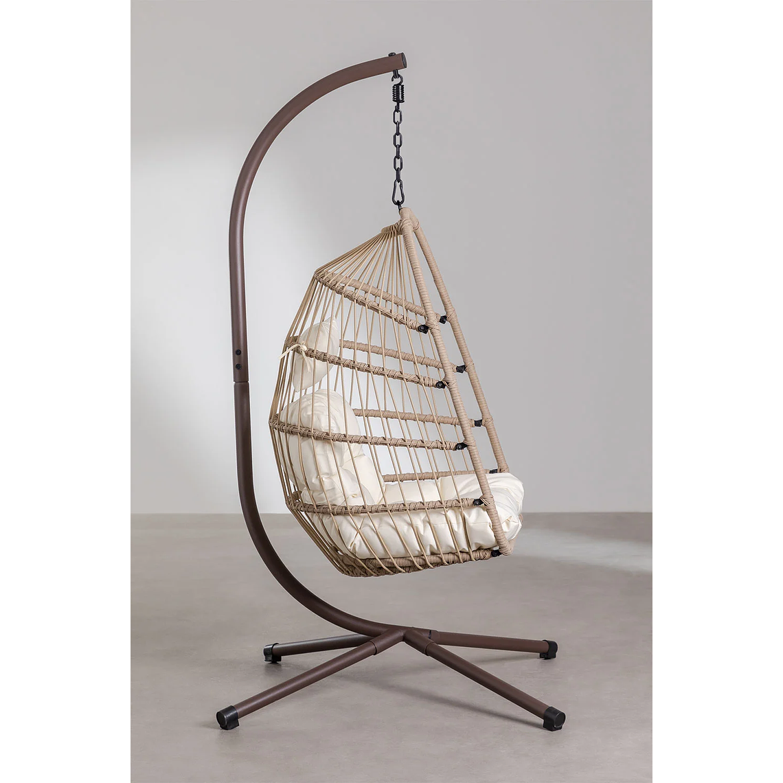 Sillón Colgante de Jardín con Base y Cojín Anoop Marrón Trigo 2